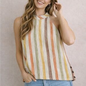 W5 Boho Striped Sleeveless Halter Top Anthropologie Style